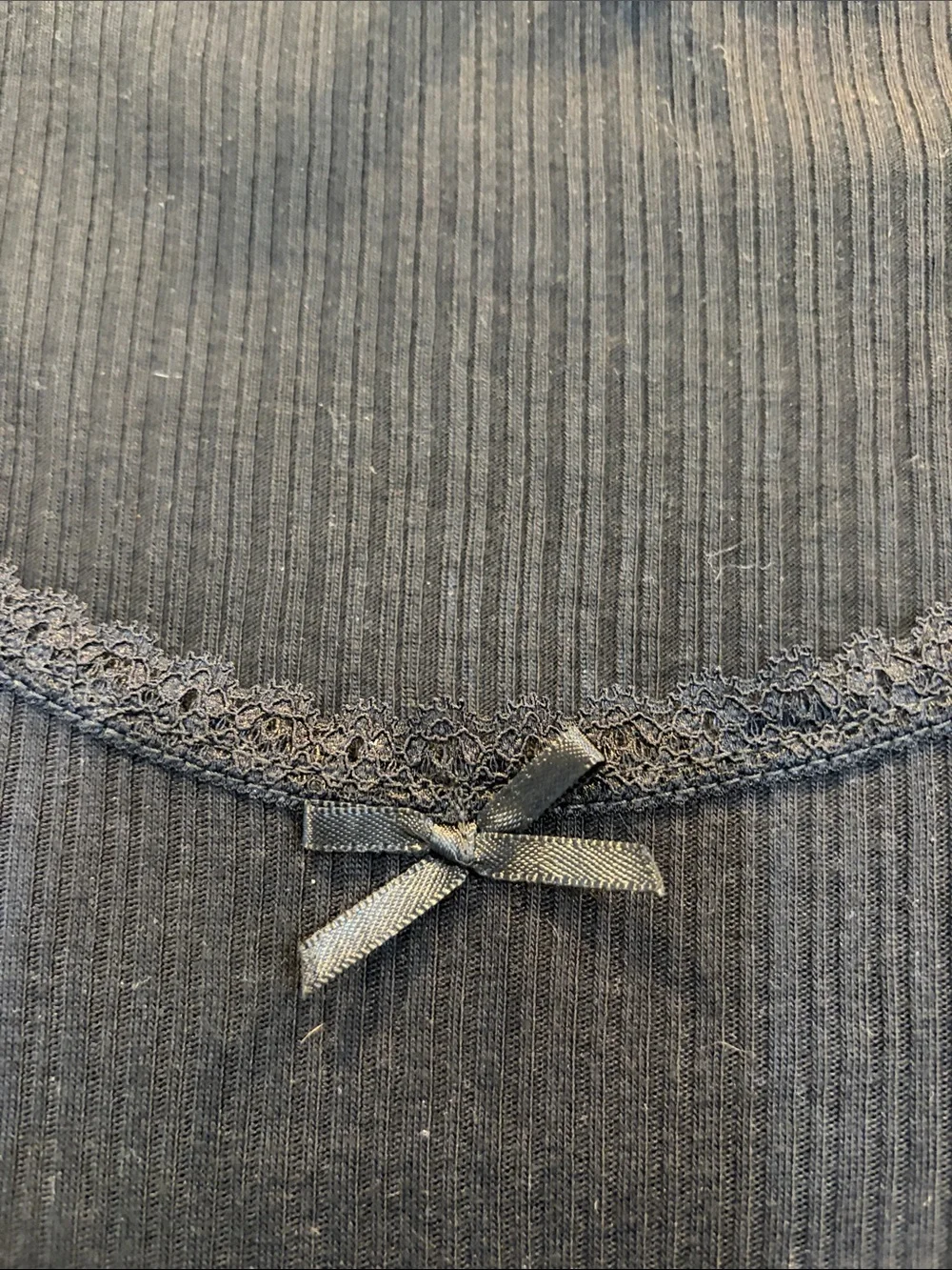 H&M Black Ribbed Long-Sleeve Scoop Neck Top with Bow
